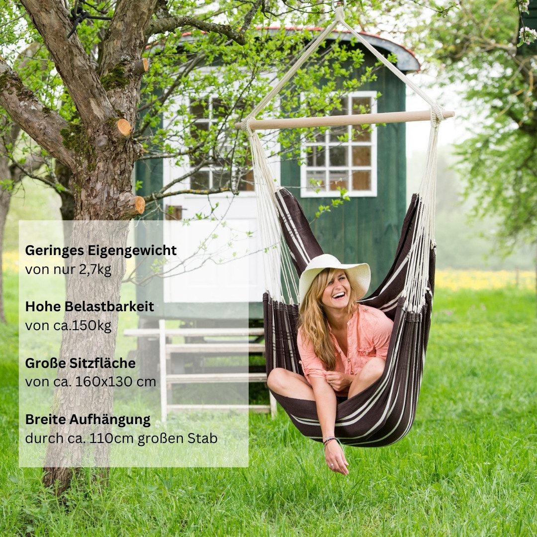 Amazonas Hängesessel Brasil KingSize Hängestuhl (Belastbarkeit 150 kg, Handgefertigt, aus recycelten Materialien), Große Sitzfläche