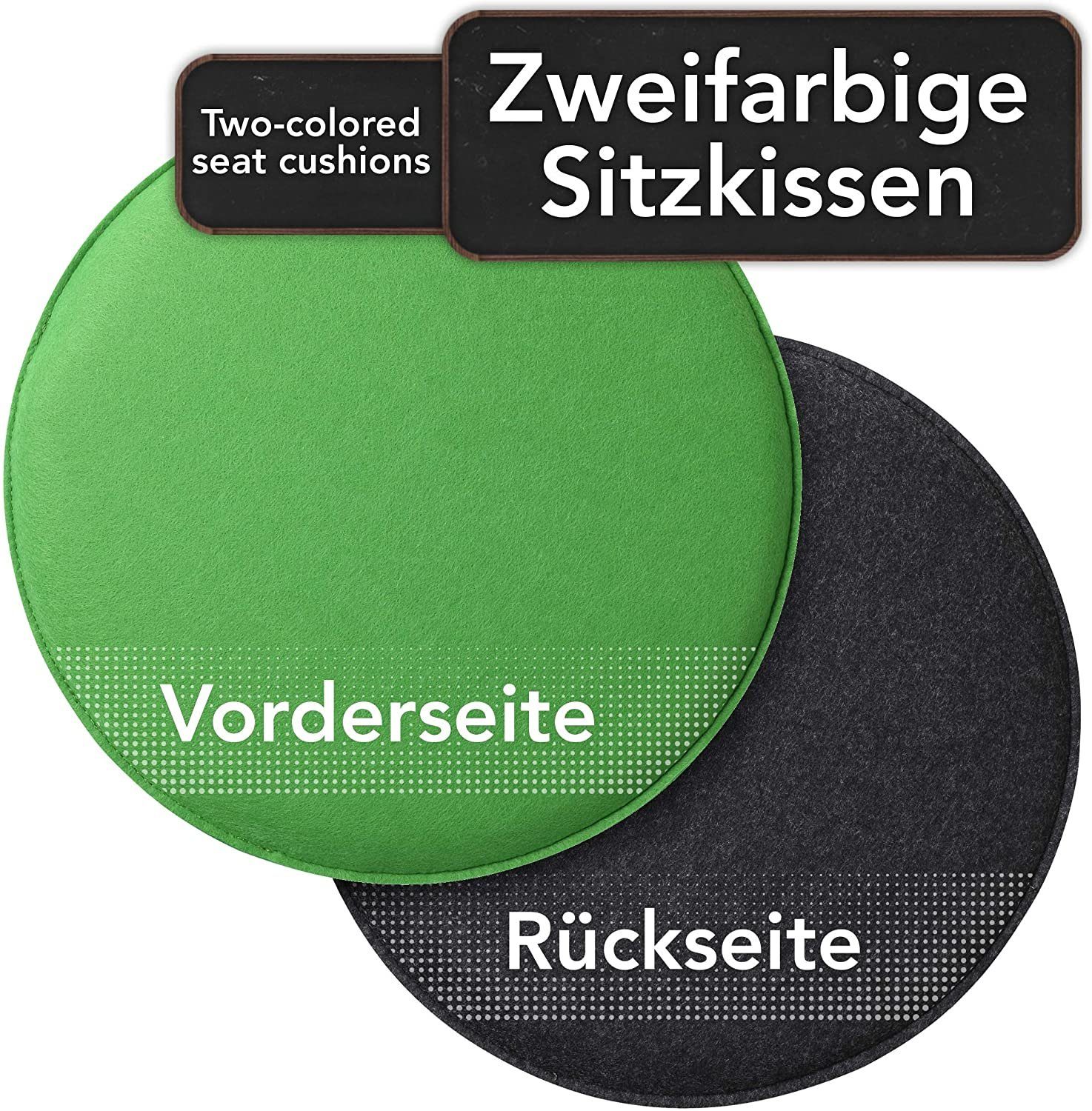 Loco Bird Stuhlkissen 4er Set rund aus Filz Ø 36cm, Stuhlkissen für Schalenstuhl: bequeme Sitzauflage für Bank / Stuhl