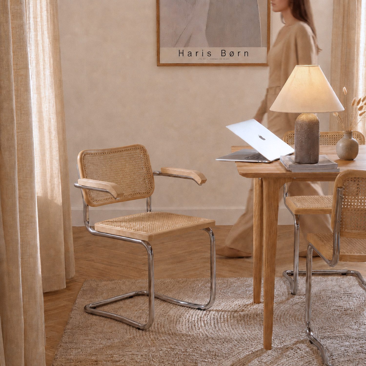 Haris Børn Freischwinger Wiener Geflecht SKØR - Handgefertigt in Italien - Premium Schwingstuhl (Set, 2 St), Hochwertige Freischwinger Stühle - Rattanstühle fürs Esszimmer
