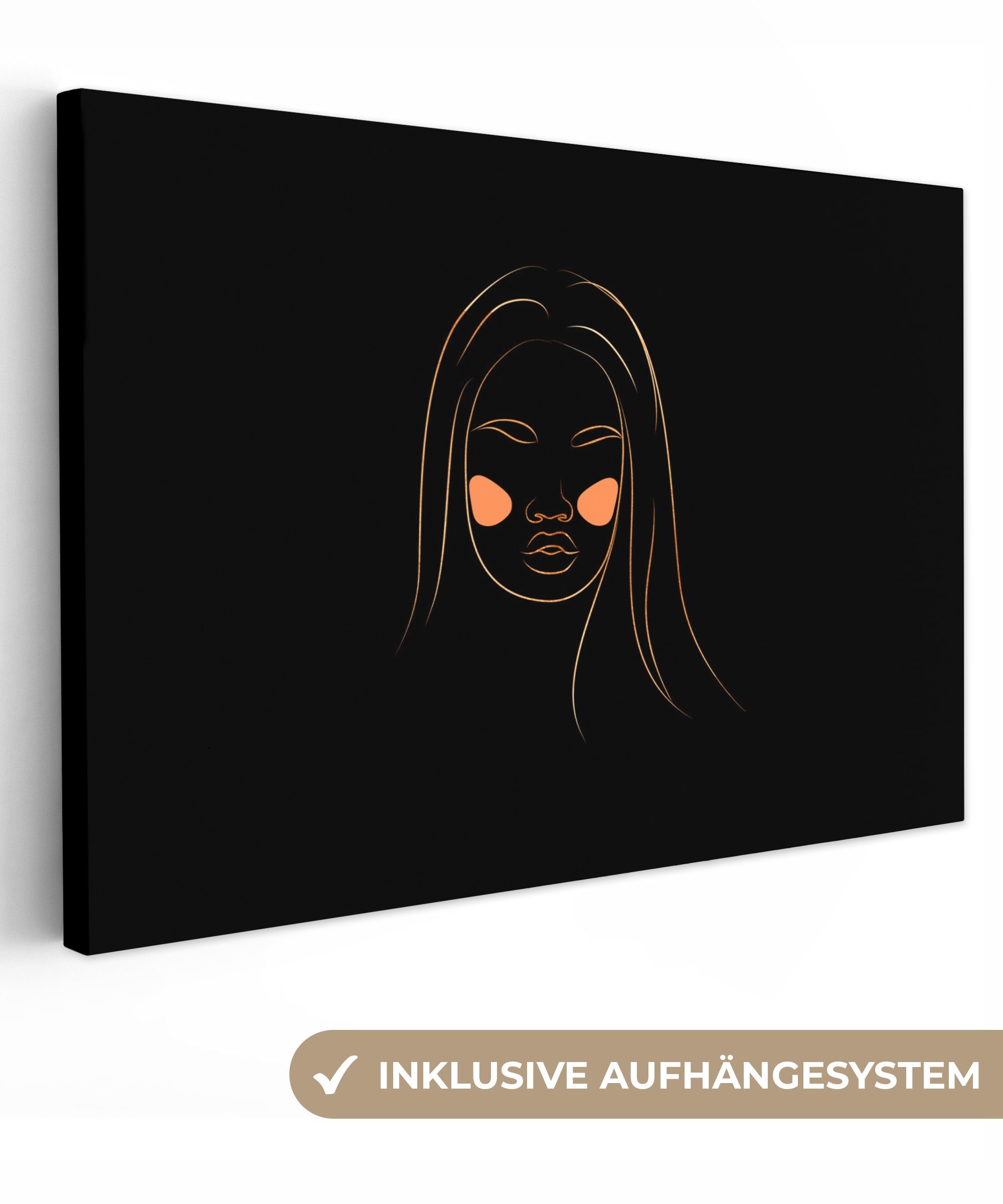 OneMillionCanvasses® Leinwandbild Frau - Gold - Rosa - Strichzeichnung, (1 St), Wandbild Leinwandbilder, Aufhängefertig, Wanddeko, 30x20 cm