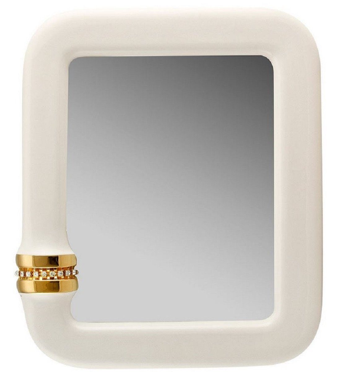 Casa Padrino Spiegel Luxus Spiegel Elfenbeinfarben / Gold 70 x 8 x H. 80 cm - Rechteckiger Keramik Wandspiegel mit Kristallglas Kette - Luxus Qualität