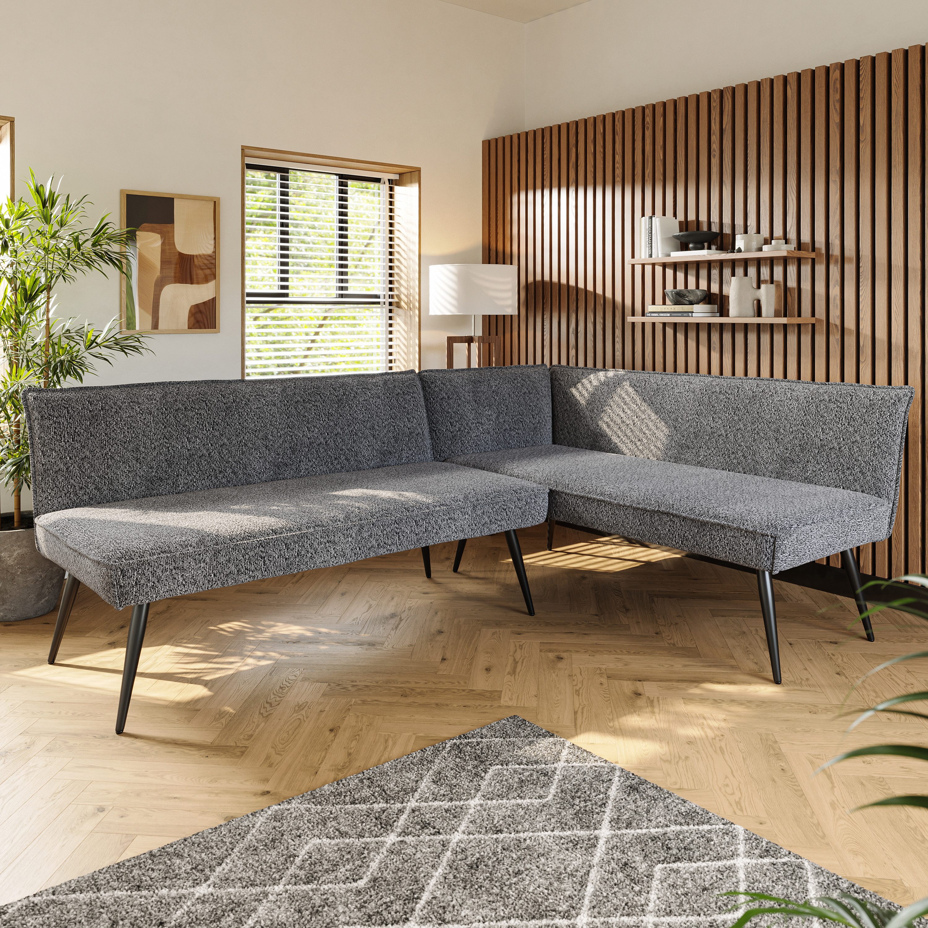OKWISH Ecksofa Vielseitiges Terry Velvet Sofa,Tisch Set, Modernes Terry Velvet Sofa mit ergonomischer Rückenlehne & verstellbaren Metallfüßen – Perfekt für Wohnzimmer, Esszimmer & gemütliche Familienmomente in Grau 2 Teile, mit Relaxfunktion