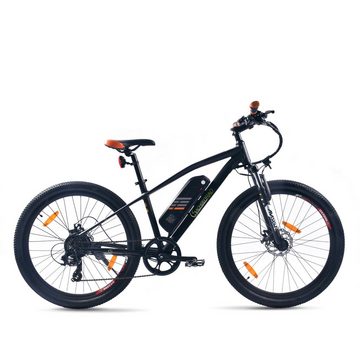 SachsenRAD E-Bike E-Bike R6 26 Zoll E-Mountainbike ca.150 KM Reichweite Schwarz, 7 Gang Shimano Tourney TX 7 Schaltwerk, Kettenschaltung, Hinterradmotor, (1 Stück), LCD-Display,LED-Front- und Rücklicht, StVZO konform