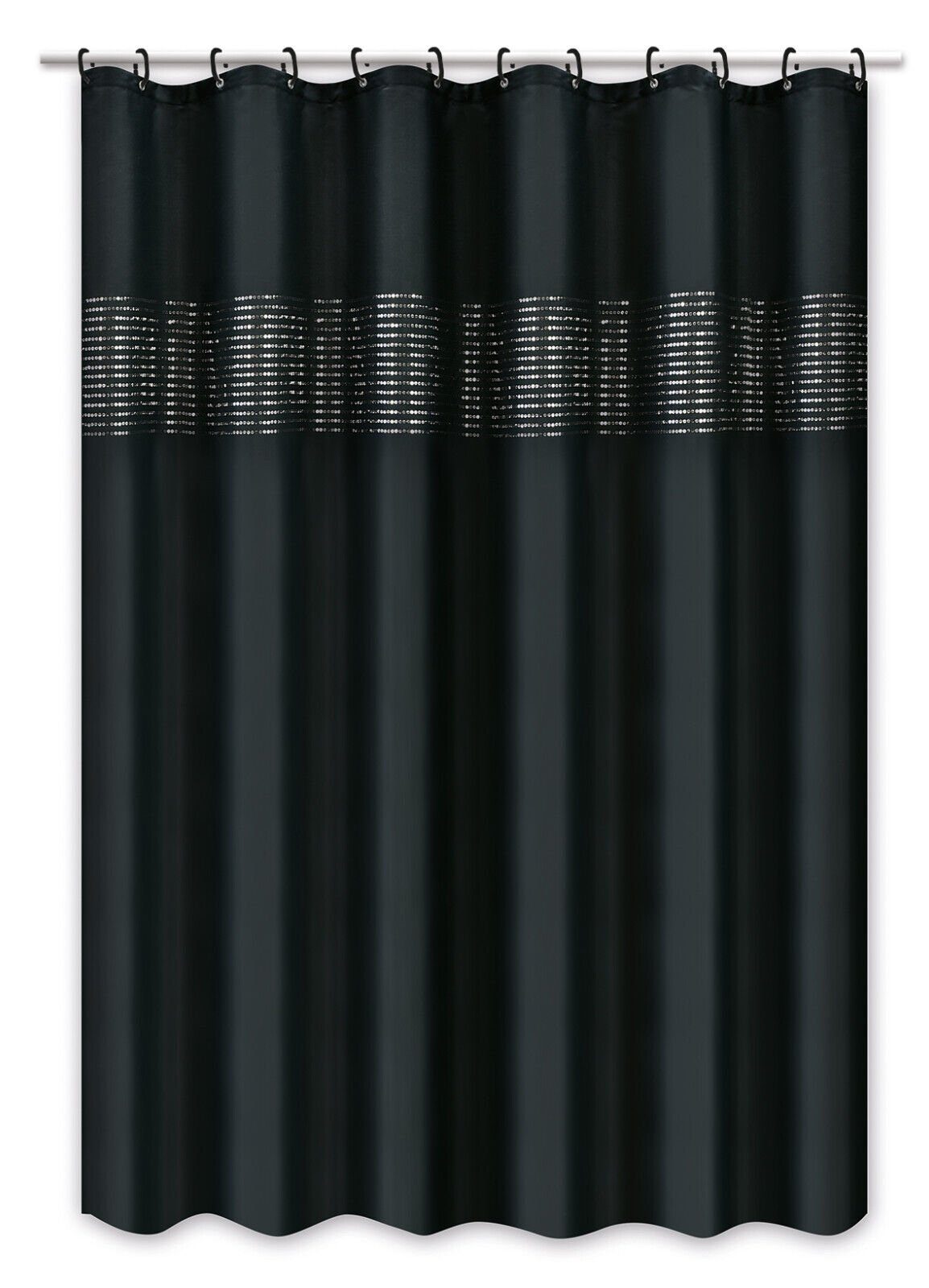 Clever-Kauf-24 Duschvorhang Textil-Duschvorhang Linie schwarz silber mit Pa günstig online kaufen