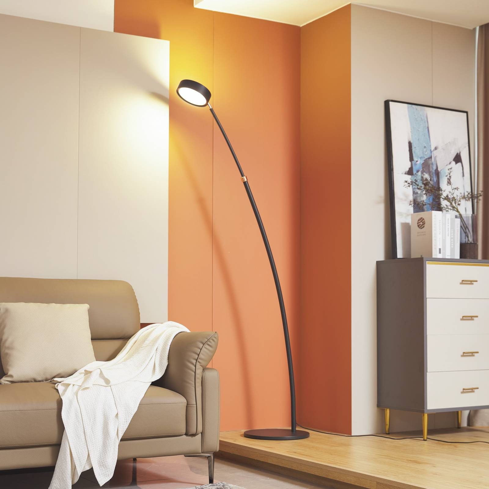 Lucande Bogenlampe Boga, LED, Metall, Schwarz warmweiß IP20, LED 23 W gesamt, warmweiß