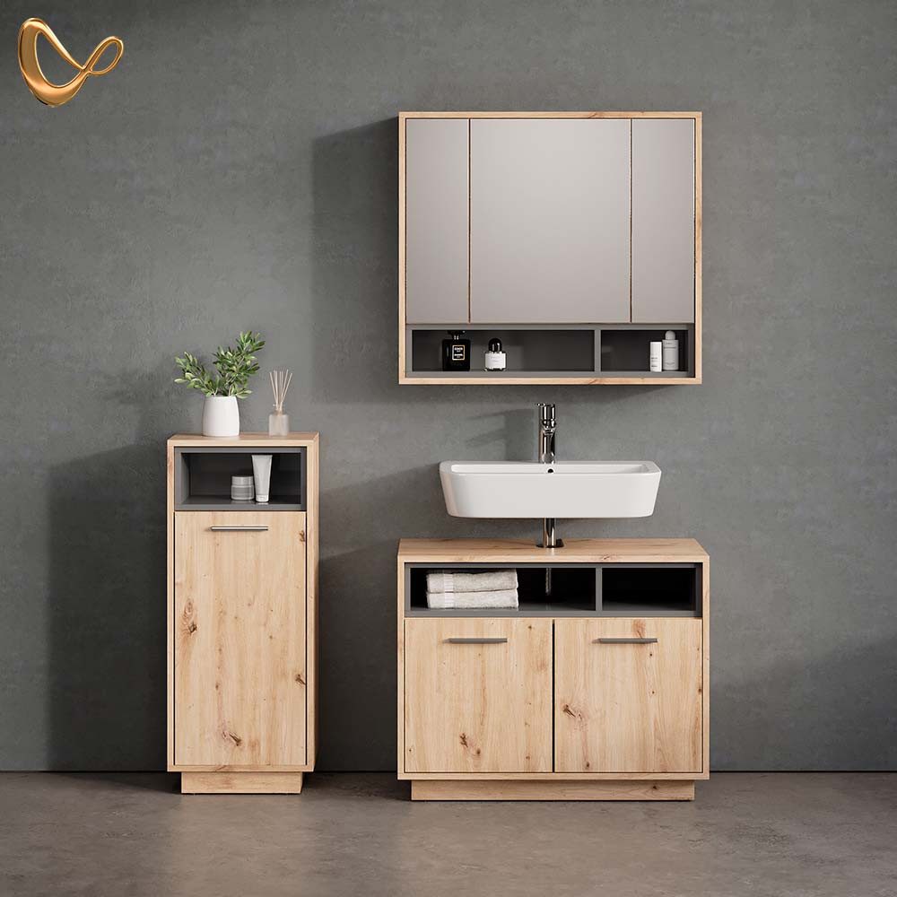 Livinity® Badezimmerspiegelschrank Temo, Artisan Eiche/Anthrazit/Anthrazit, günstig online kaufen