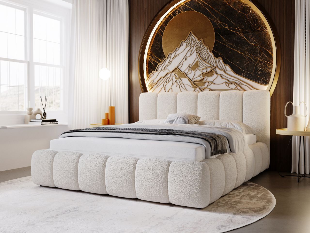 GrainGold Polsterbett Cloud (Set, Polsterbett, Kopfteil, Lattenrost), mit hohe Kopfteil, mit Lattenrost, für das Schlafzimmer, Elegant Stil