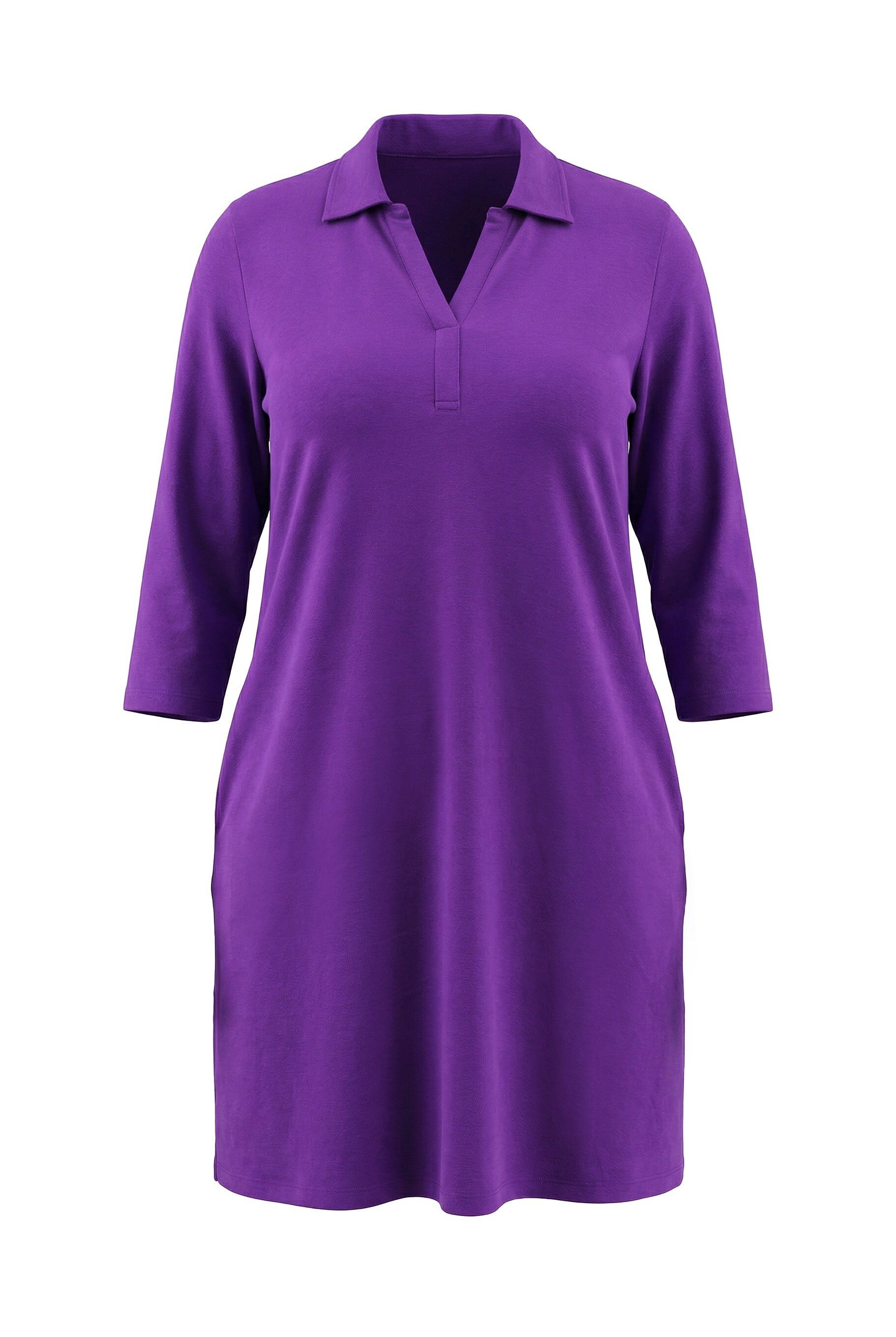 Ulla Popken Midikleid Jerseykleid A-Linie Hemdkragen 3/4-Arm Taschen