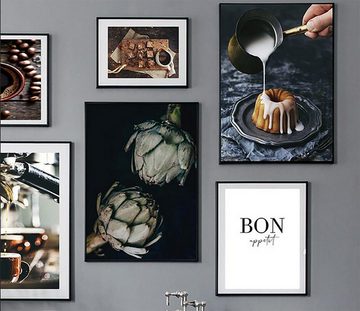 TPFLiving Kunstdruck (OHNE RAHMEN) Poster - Leinwand - Wandbild, Guten Appetit! - Kaffee, Dessert, Pizza - (Leinwand Küche, Leinwand Esszimmer, Kunstdruck), Farben: braun, schwarz, weiß - Größe: 10x15cm