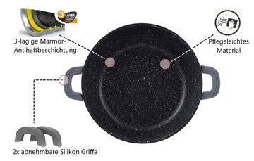 KESSMANN Topf-Set Kochtopf mit Deckel 7-tlg Induktion Topf Set Aluguss Suppentopf, Aluminiumguss (Set, 7-tlg., Inkl. 2 Silikon Griffe 1 Pfannenwender 1 Kork-Untersetzer 1 Holzlöffel), Antihaft Topfset Induktionsgeeignet Fleischtopf Bräter Pfanne kochen