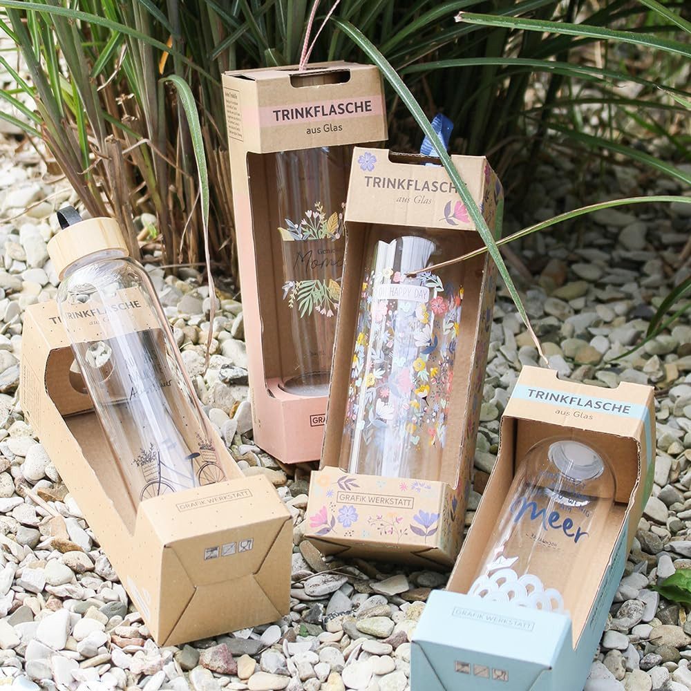 Grafik Werkstatt Trinkflasche Grafik-Werkstatt Trinkflasche aus Glas mit lustigem Spruch, Borosilikatglas