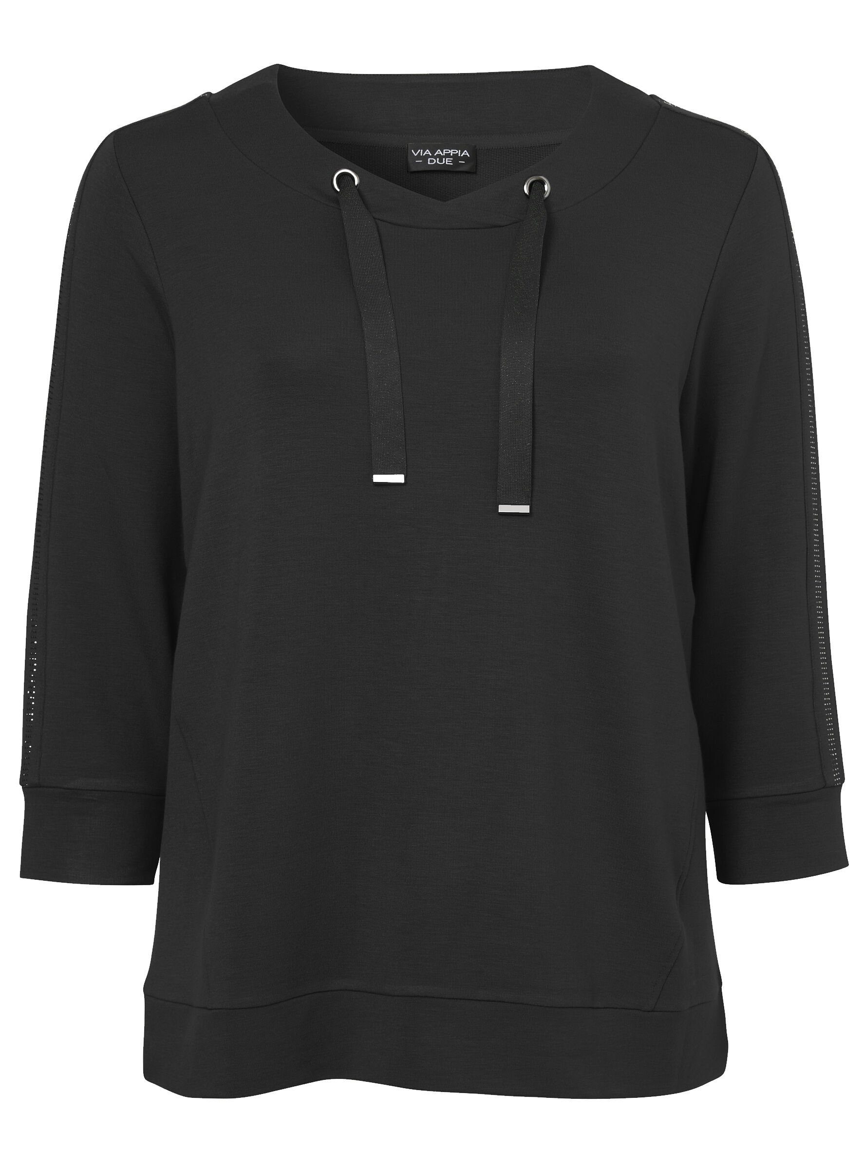 Sweatshirt V-Ausschnitt Sweatshirt mit mit Dezentes APPIA DUE khaki VIA Glitzerdetails