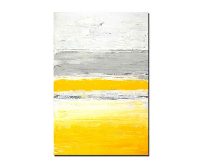 Sinus Art Leinwandbild 120x80cm Malerei Farben Kunstwerk grau/gelb abstrakt