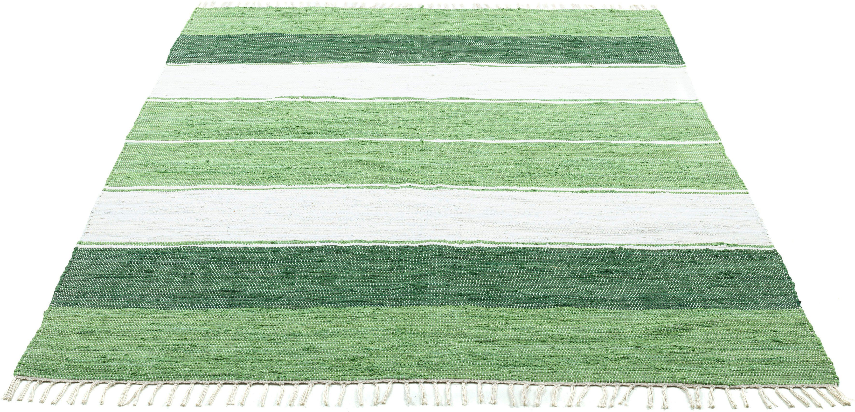 5 mm, Fransen reine Flachgewebe, Baumwolle, handgewebt, rechteckig, Höhe: Teppich Stripe THEKO, Cotton, gestreift, mit