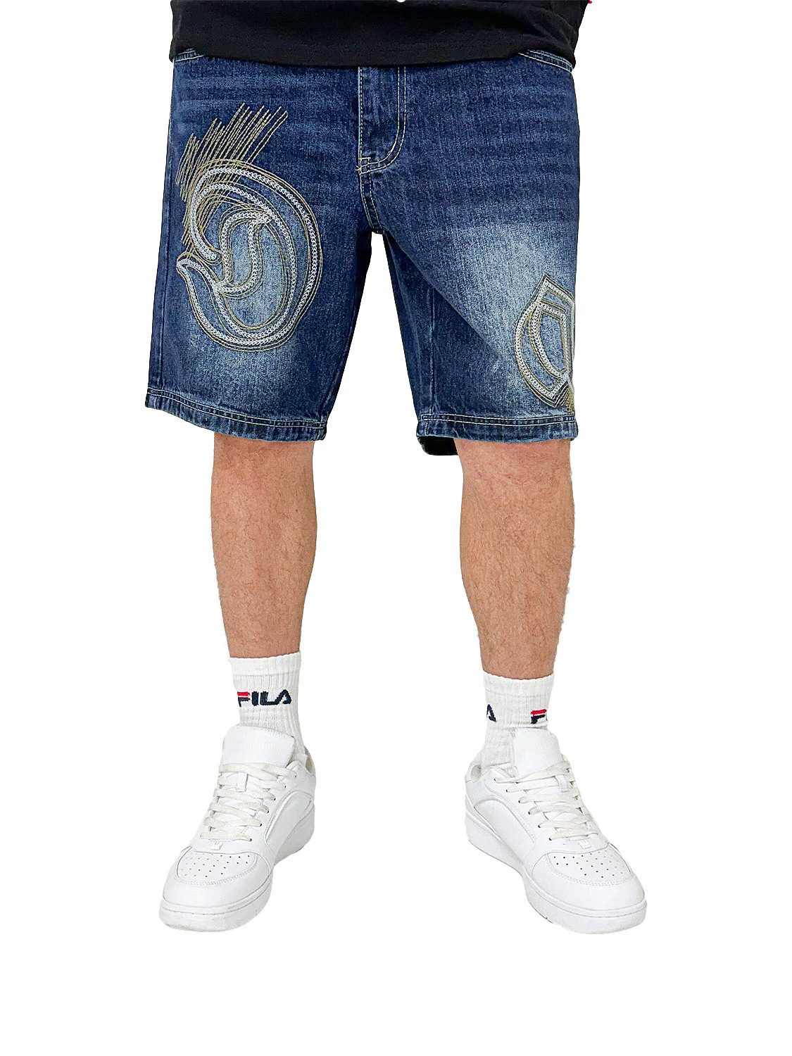 DADA Supreme Jeansshorts Stilvolle Baggy Loose Fit Denim Hose mit Logo Stickerei Goth Logo Bermuda
