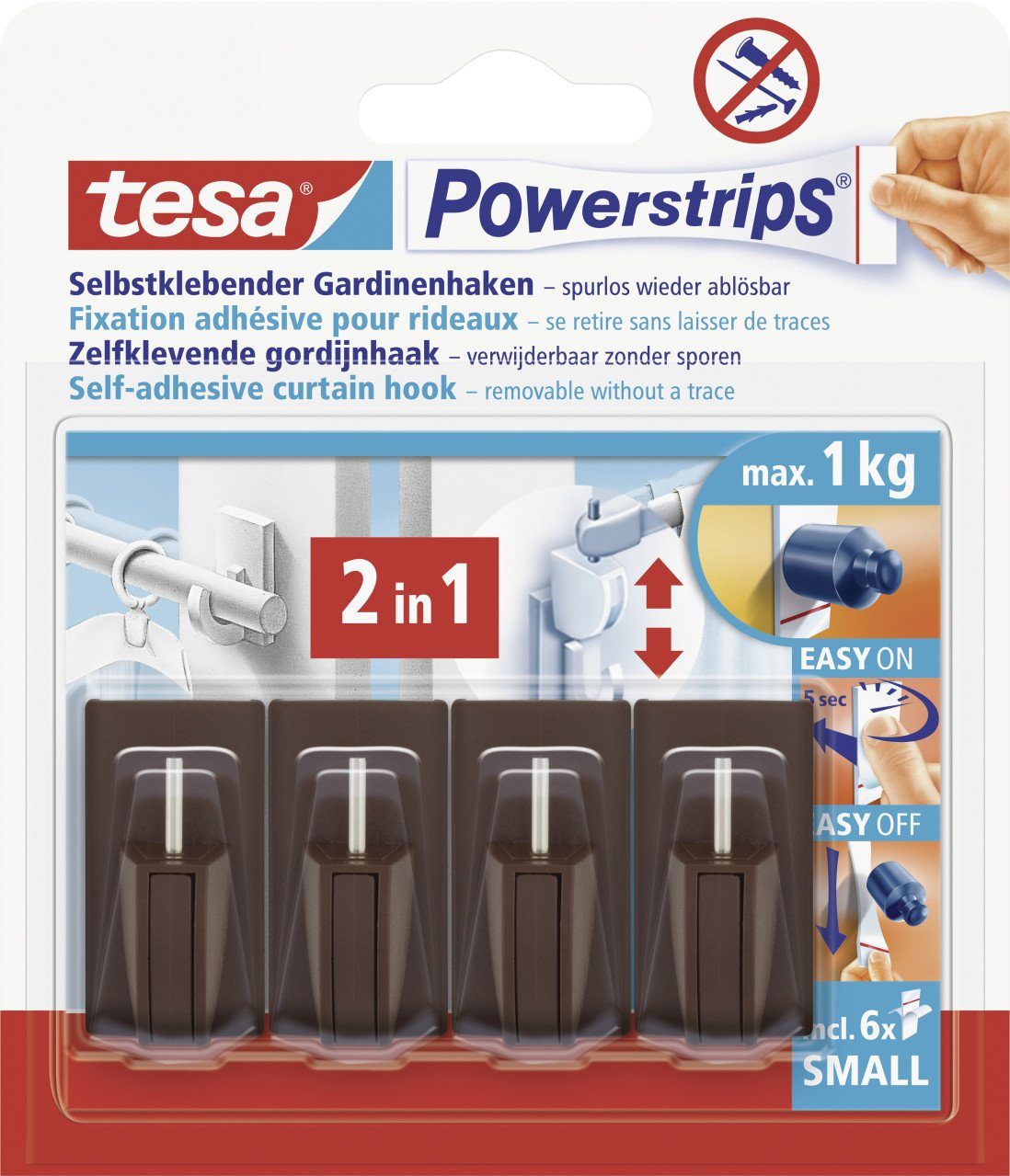 Klebehaken tesa Gardinenhaken Powerstrip 4er-Set, braun