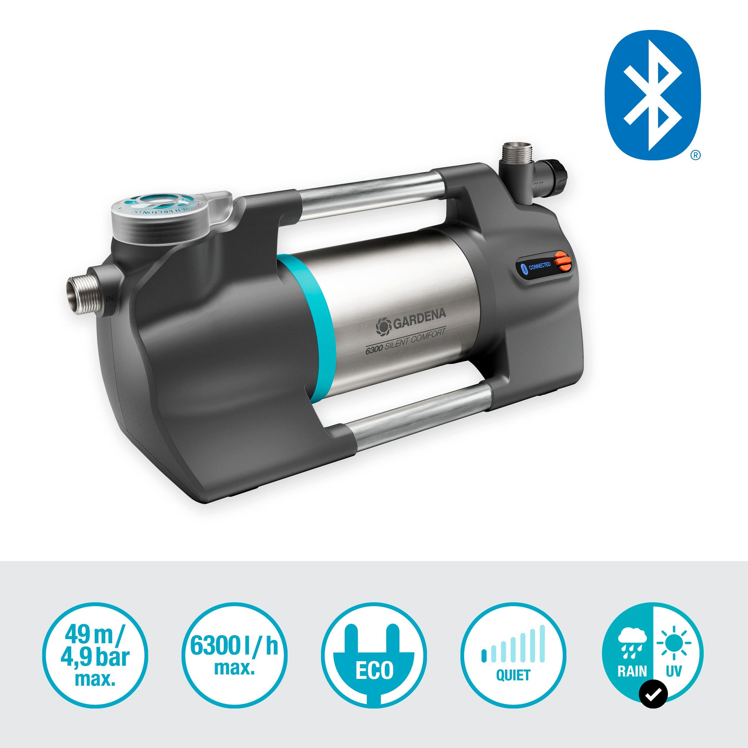 GARDENA Gartenpumpe 6300 SilentComfort, besonders geräuscharm, mit Bluetooth®, 6300 l/h, 1050 W