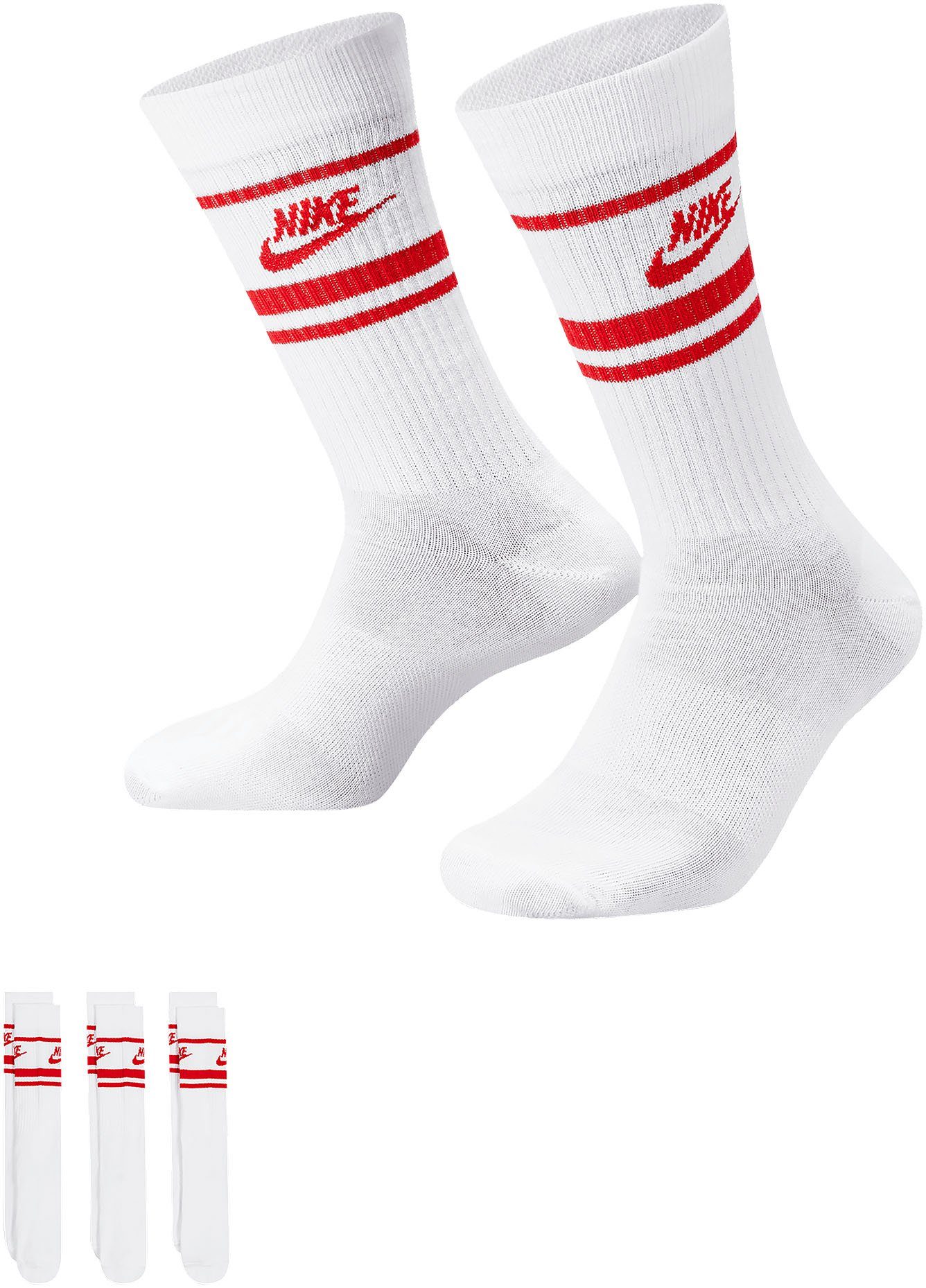 Nike Sportswear Sportsocken Everyday Essential Crew Socks (Pairs) (Packung, 3-Paar) weiß-rot