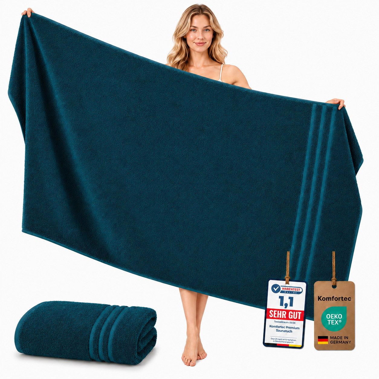 Komfortec Saunatuch 100x200 Extra Große XXL Premium Saunatuch, Unifarben (1-St), extra Große XXL, Schnelltrocknend, Frottee, Weich, Baumwolle