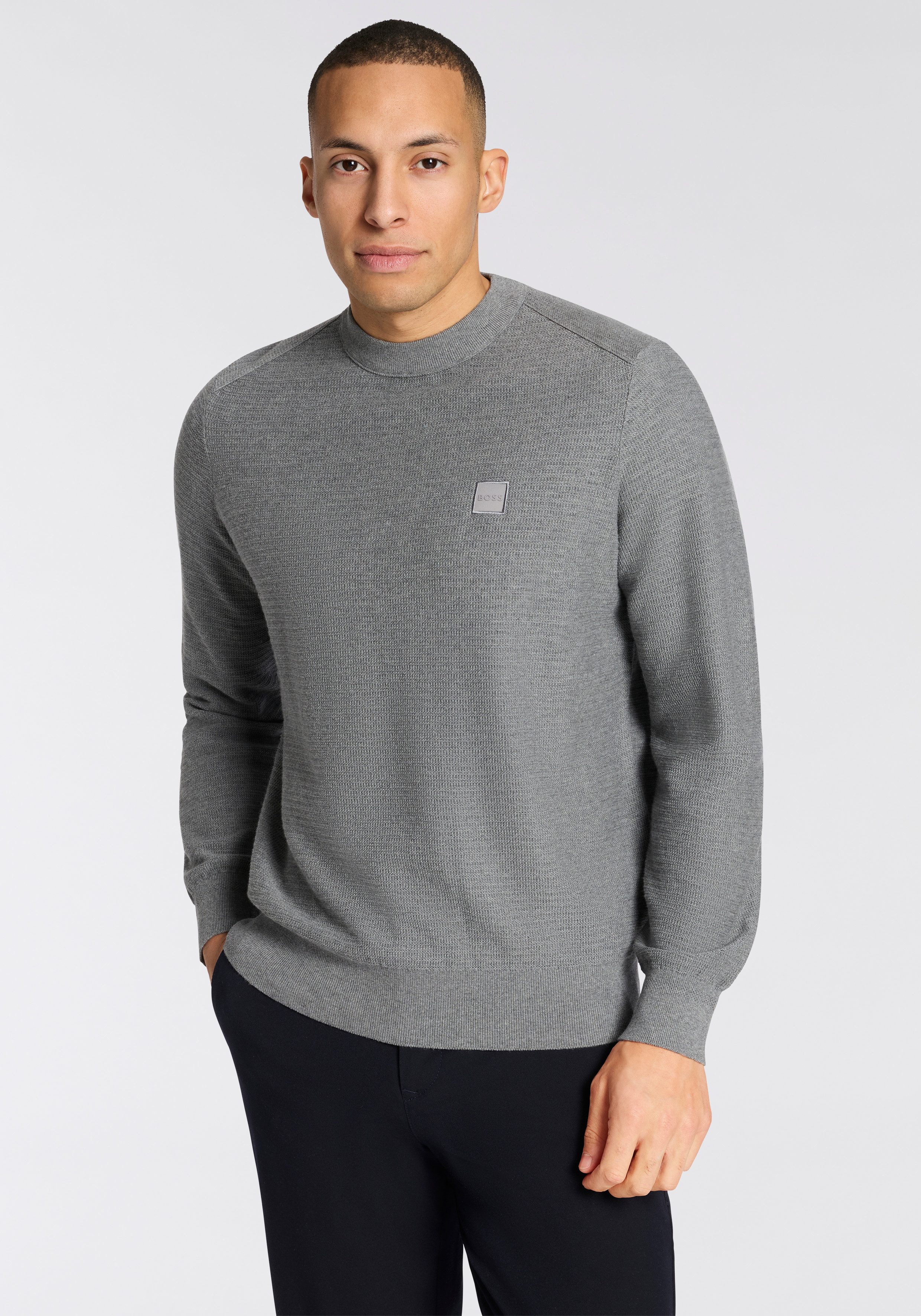 BOSS ORANGE Strickpullover Anion Rundhalsausschnitt, Regular Fit, BOSS-Label