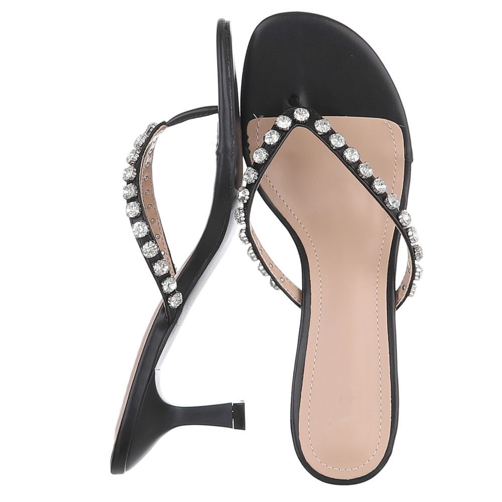 Ital-Design Damen Sandalette mit Schmuckdetails & Absatz Zehentrenner (92002702) Pfennig-/Stilettoabsatz Zehentrenner in Schwarz – Bild 2 von 5