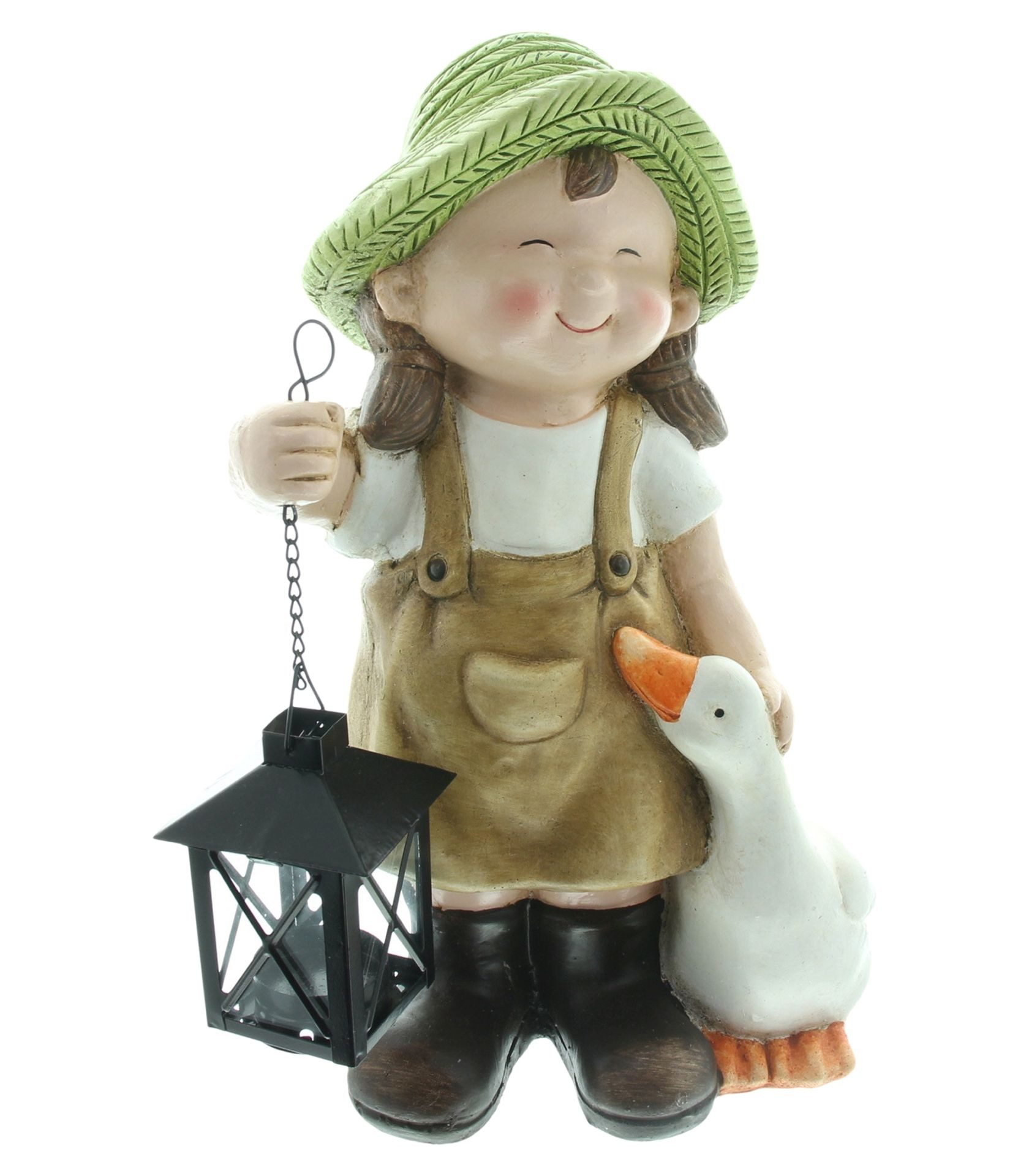 Home-trends24.de Dekofigur Mädchen Laterne Windlicht Deko Figur Gans 37 cm