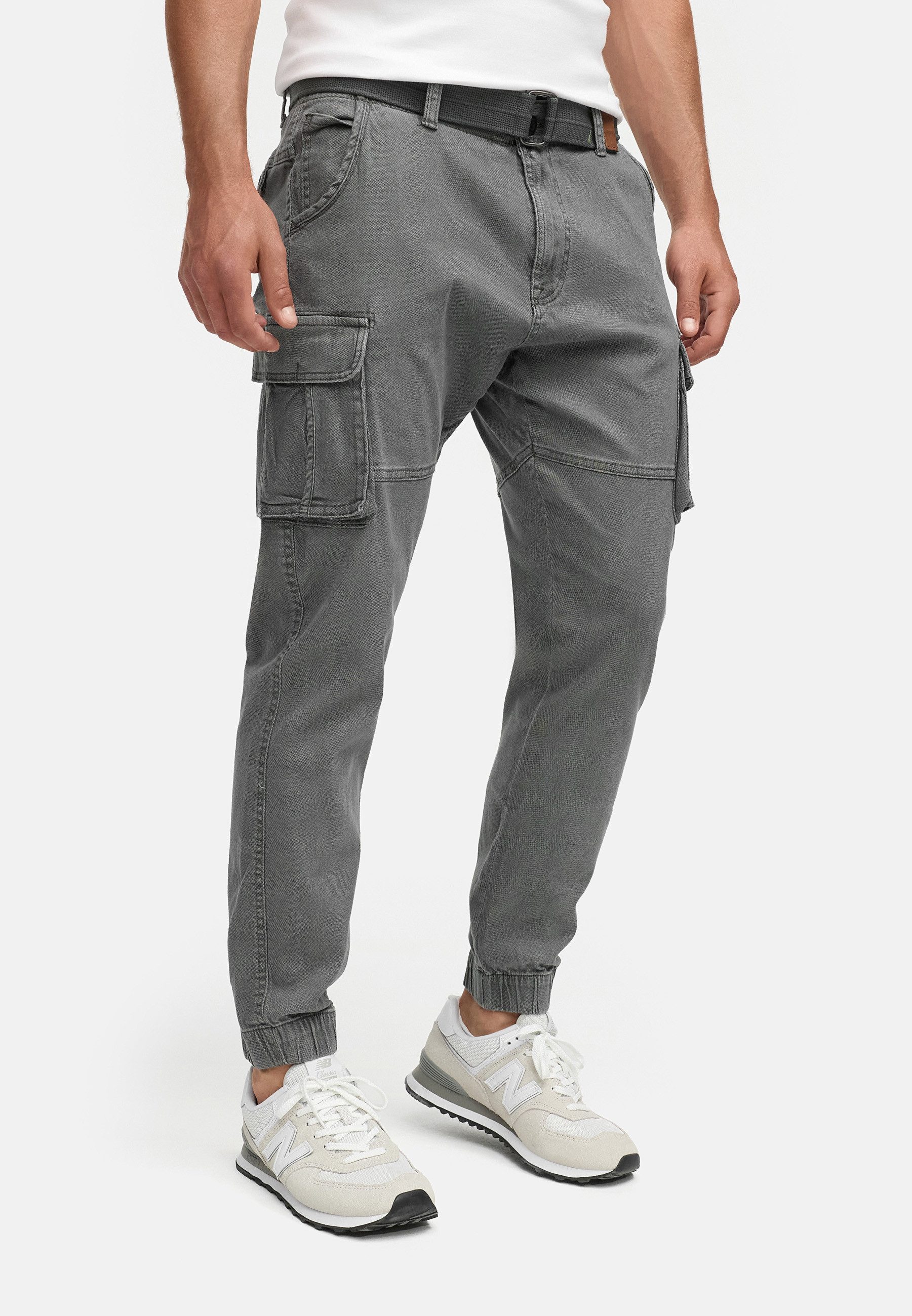 Indicode Cargohose Herren Kerr Cargo Hose Herrenhose aus elastischer Baumwoll-Qualität, inkl. Gürtel