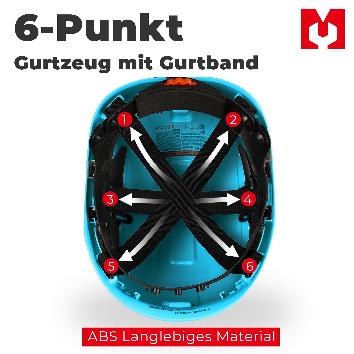 Mustbau Schutzhelm Arbeitshelm, EN397, ABS-Material, 53-63cm Verstellbarer Kopfumfang, Sicherheitshelm Bauhelm mit Anti-Beschlag-Brille und Schweißband