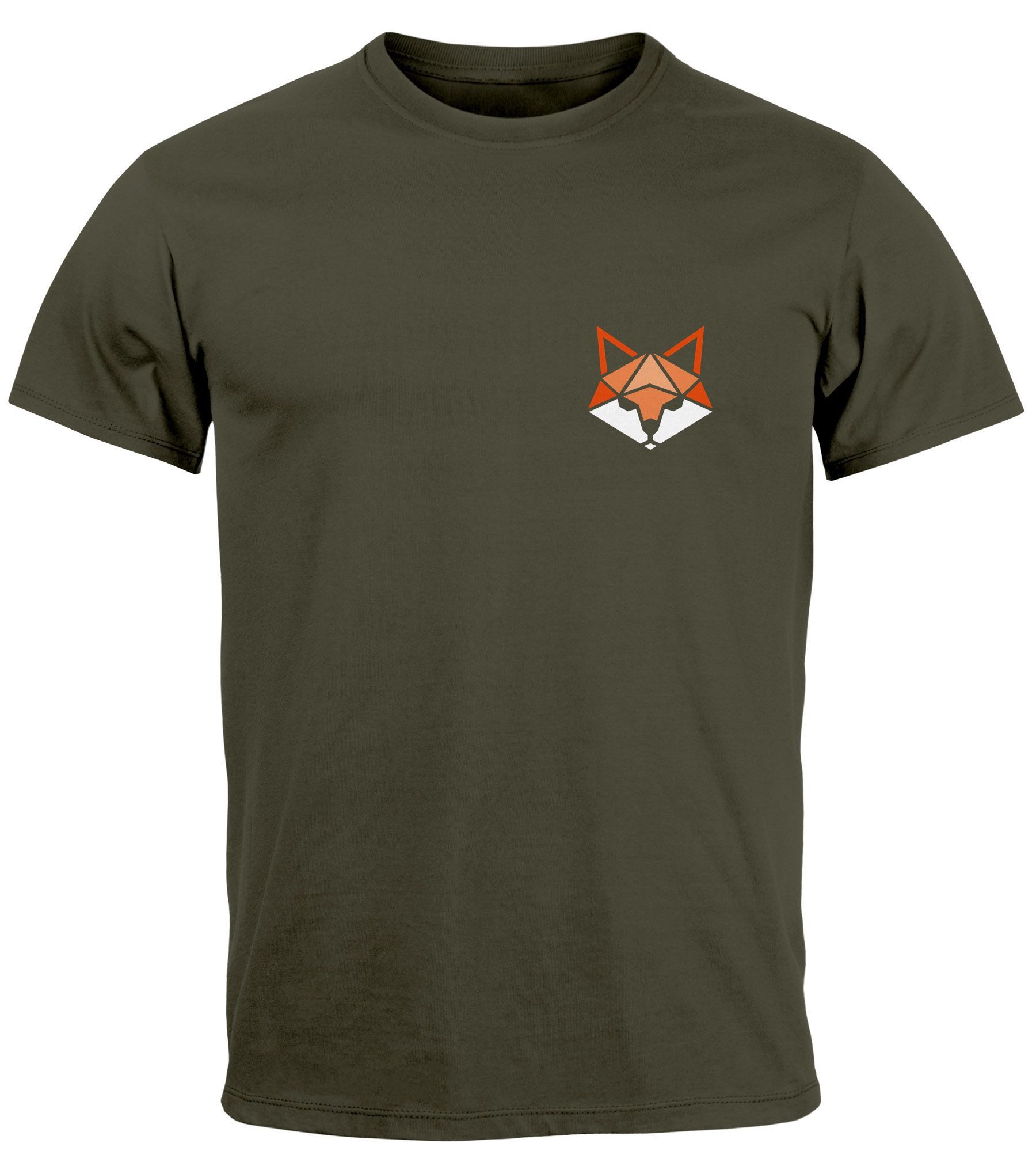 Neverless Print-Shirt Herren T-Shirt Fuchsmotiv Brustlogo Aufdruck Tiermotiv Polygon-Style mit Print