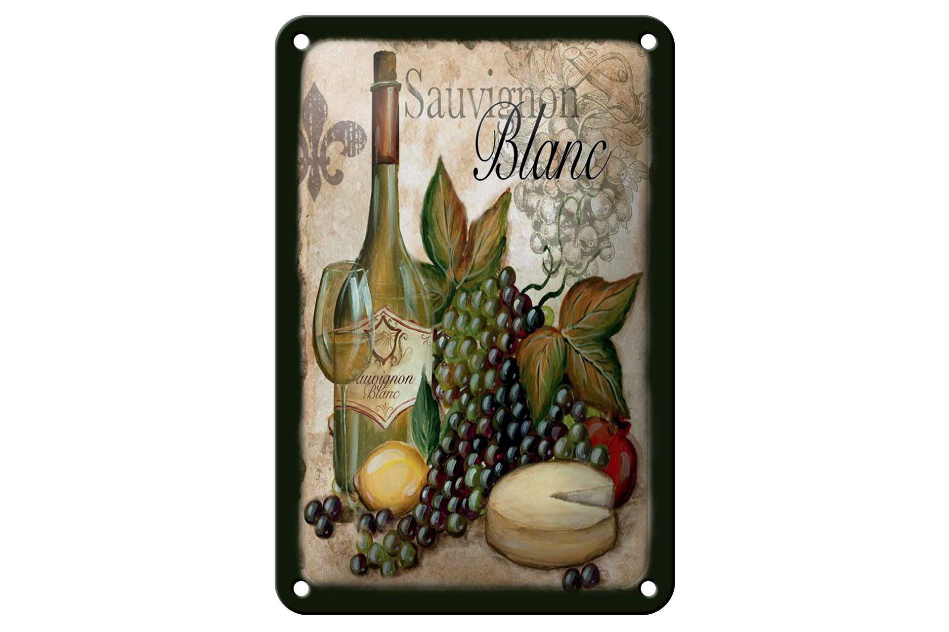 Femer GmbH Metallschild Alkohol 12x18 cm Sauvignon Blanc Wein, (1 St), gewölbte Oberfläche, abgerundete Ecken, umgeschlagene Kanten