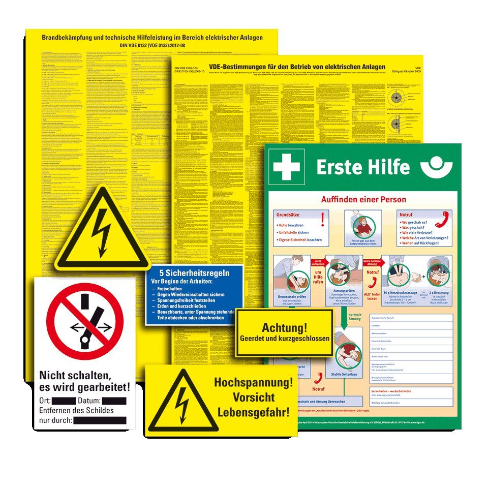 König Werbeanlagen Hinweisschild Warn- und Hinweisschildersatz, DIN VDE 0105, PVC, verschiedene Formate