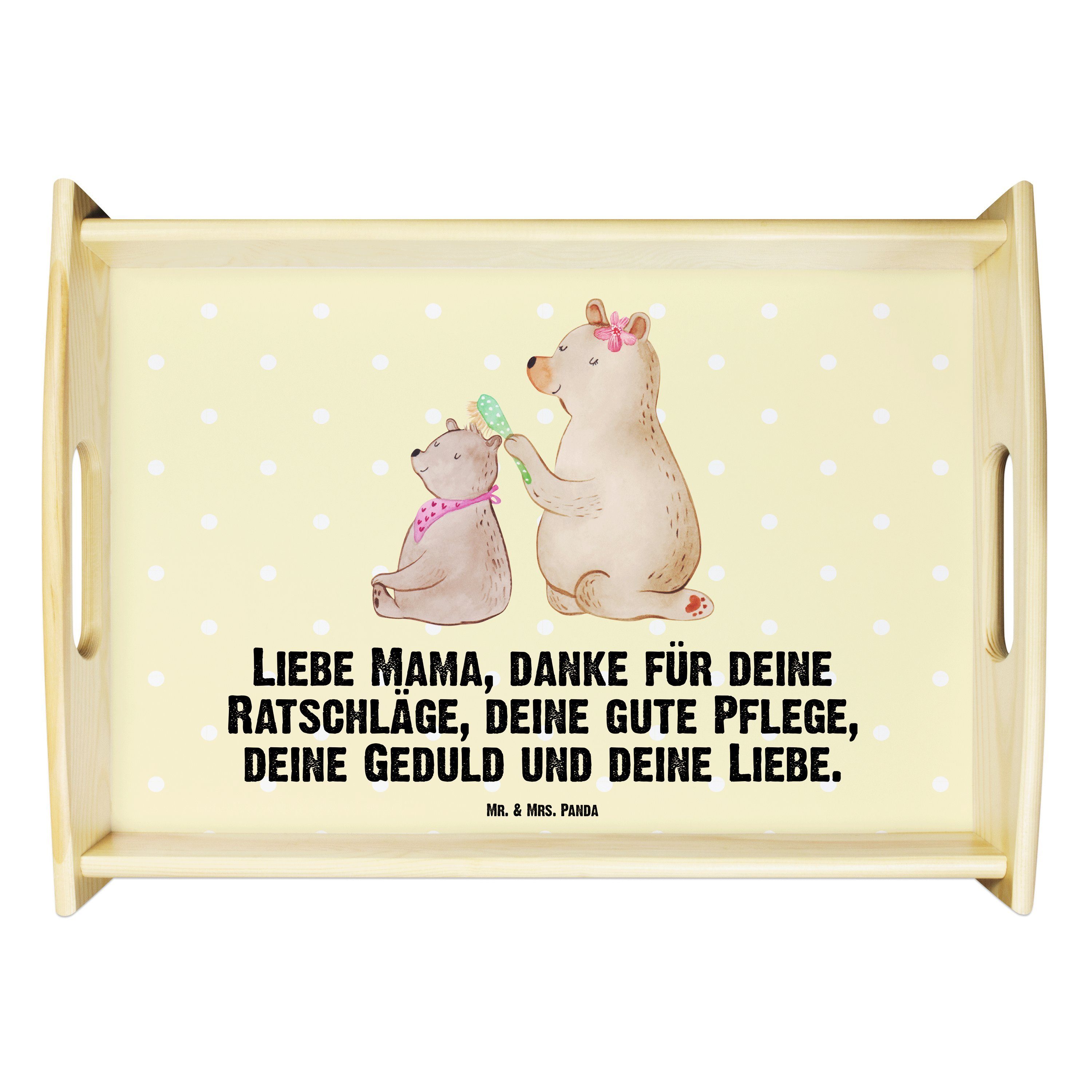 Mr. & Mrs. Panda Tablett Bär mit Kind - Gelb Pastell - Geschenk, Mutter, Mama, Frühstückstable, Echtholz lasiert, (1-tlg)