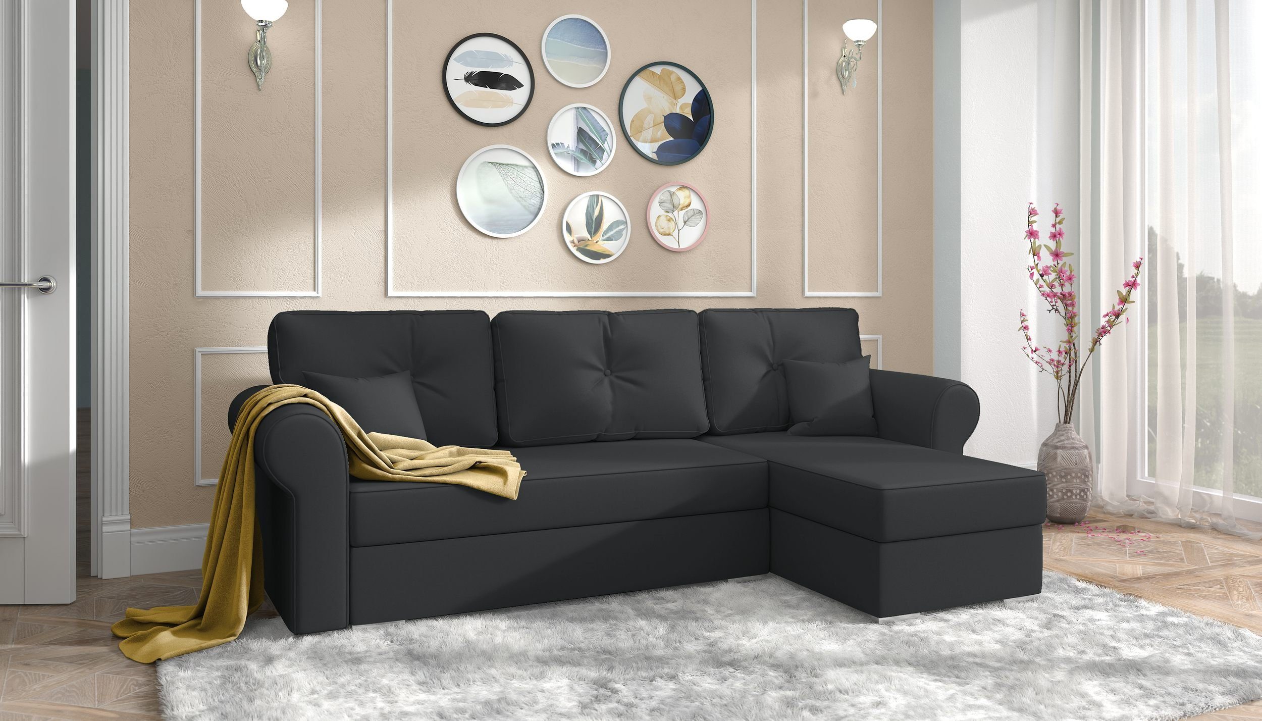 Stylefy Ecksofa Orco, L-Form, Eckcouch, mit Bettfunktion und Bettkasten, mane links oder rechts bestellbar, Modern Design, frei im Raum stellbar, inklusive Kissen