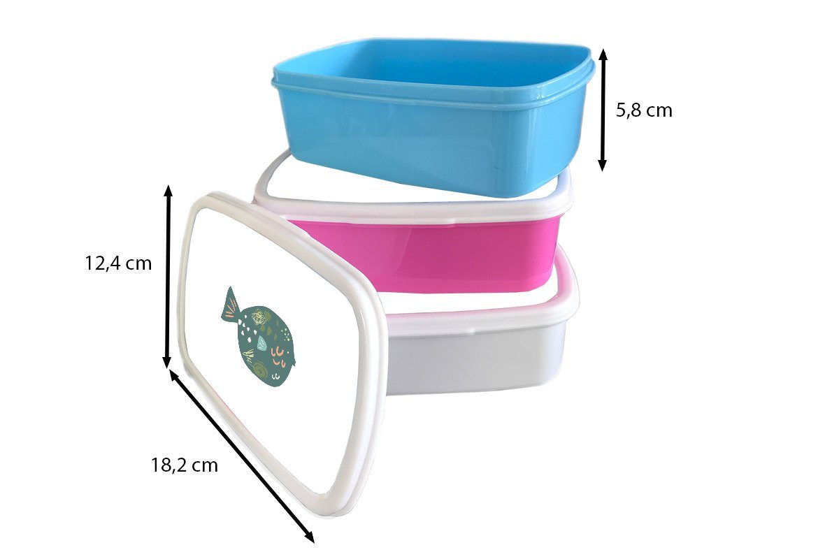 MuchoWow Lunchbox Fisch - Grün Brotbox Pastell, Kunststoff, Snackbox, Mädchen, - (2-tlg), für Brotdose Kinder, rosa Erwachsene, Kunststoff