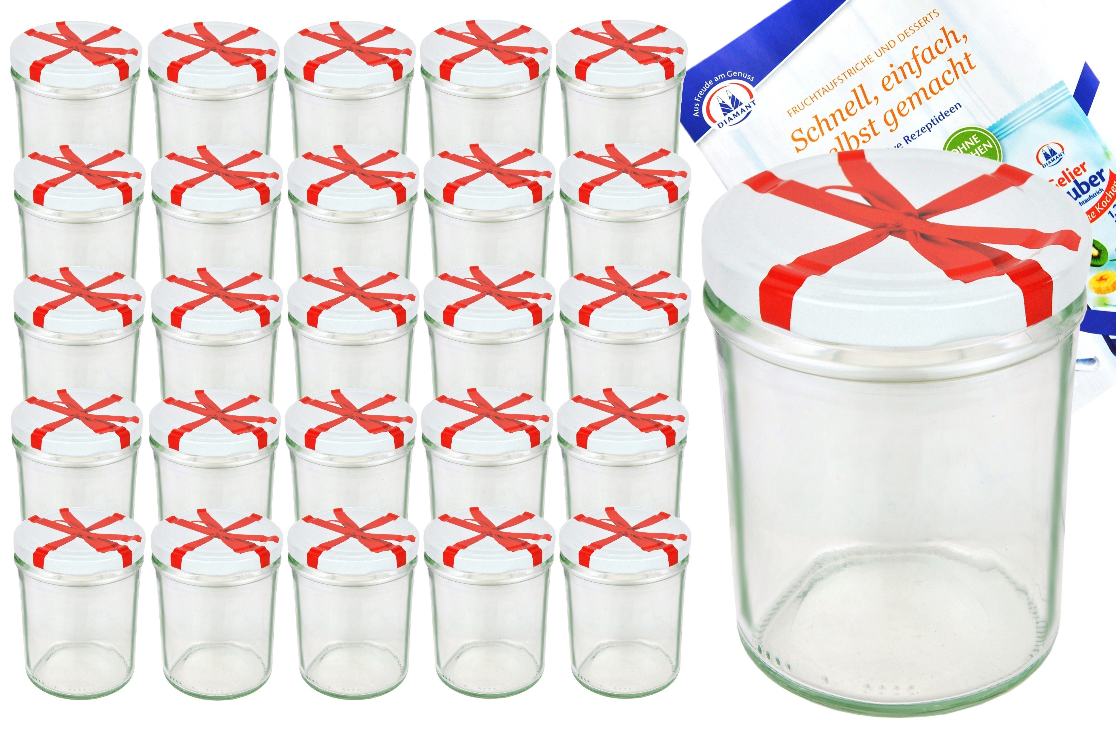 Einmachglas 25er Set Sturzglas 435 ml To 82 Schleifendekor Deckel incl. Rezeptheft