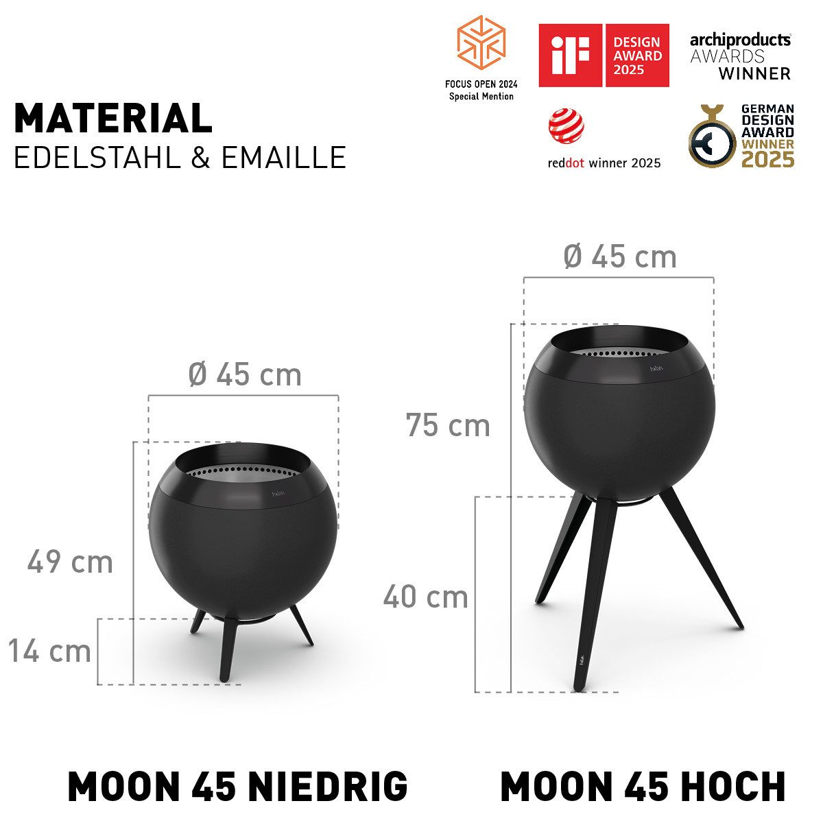 höfats Feuerschale MOON 45, (rauchfrei mit Holzvergaser-Technologie, zweistufigen Verbrennungsprozess, Feuerstelle mit ⌀ 45 cm)