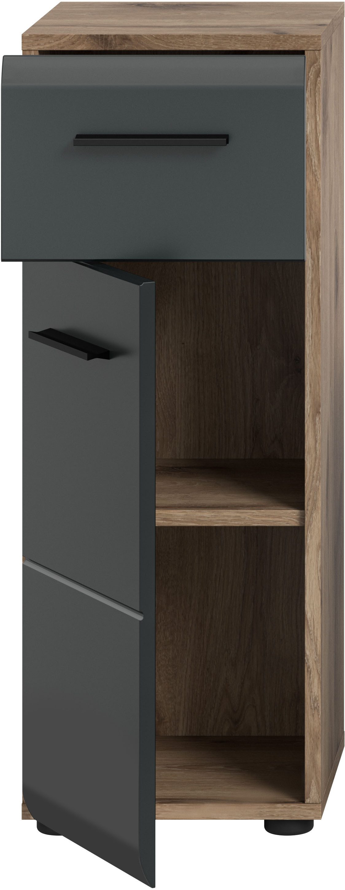 welltime Unterschrank FLORENZ, Höhe 80 cm, 1 Tür, 1 Schubkasten (1-St., TOPSELLER) Türanschlag wechselbar, hochwertige MDF Front, Badschrank, Bad – Bild 4 von 5