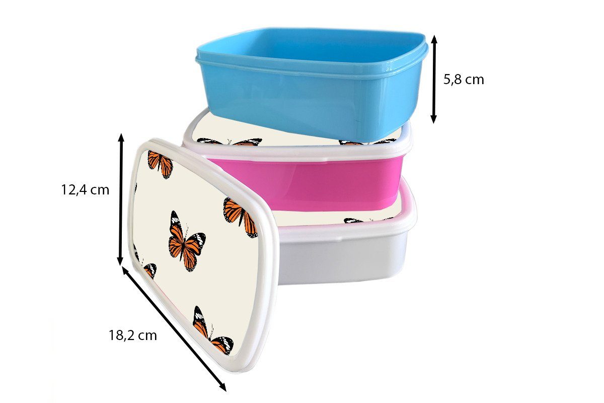 Lunchbox - für Insekten Schmetterling Kunststoff - Mädchen, Muster, Brotbox Snackbox, MuchoWow rosa (2-tlg), Brotdose Erwachsene, Kinder, Kunststoff,
