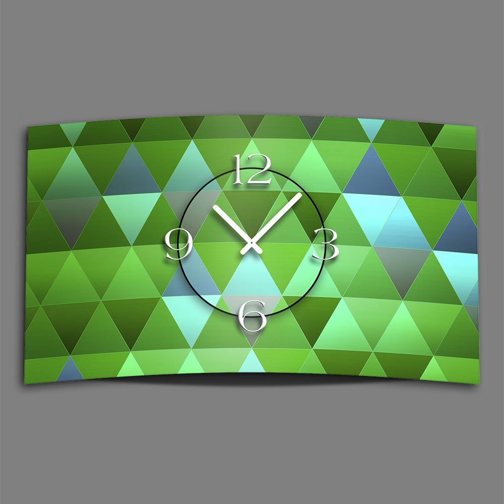 dixtime Wanduhr Digital Designer Art Dreiecke grün Designer Wanduhr abstrakt modernes (Einzigartige 3D-Optik aus 4mm Alu-Dibond)