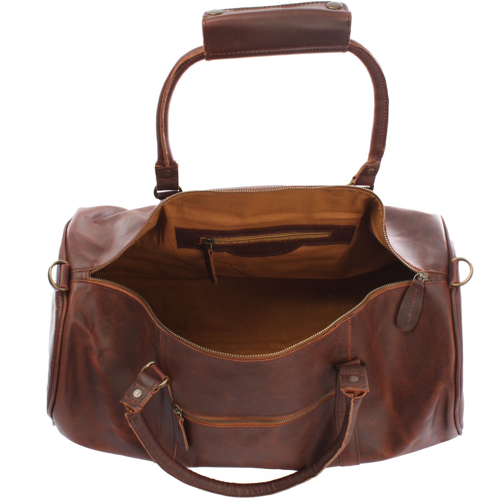 LECONI Weekender Reisetasche Damen & Herren Sporttasche Handgepäck Echt Leder LE2004, Vintage Rindsleder – Frontfach mit Reißverschluss – 53×28×28 cm