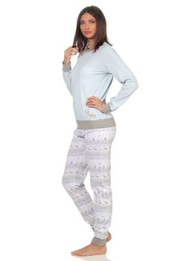 Normann Pyjama Damen Schlafanzug mit Renntiermotiv langarm mit Weihnachtsmotiv