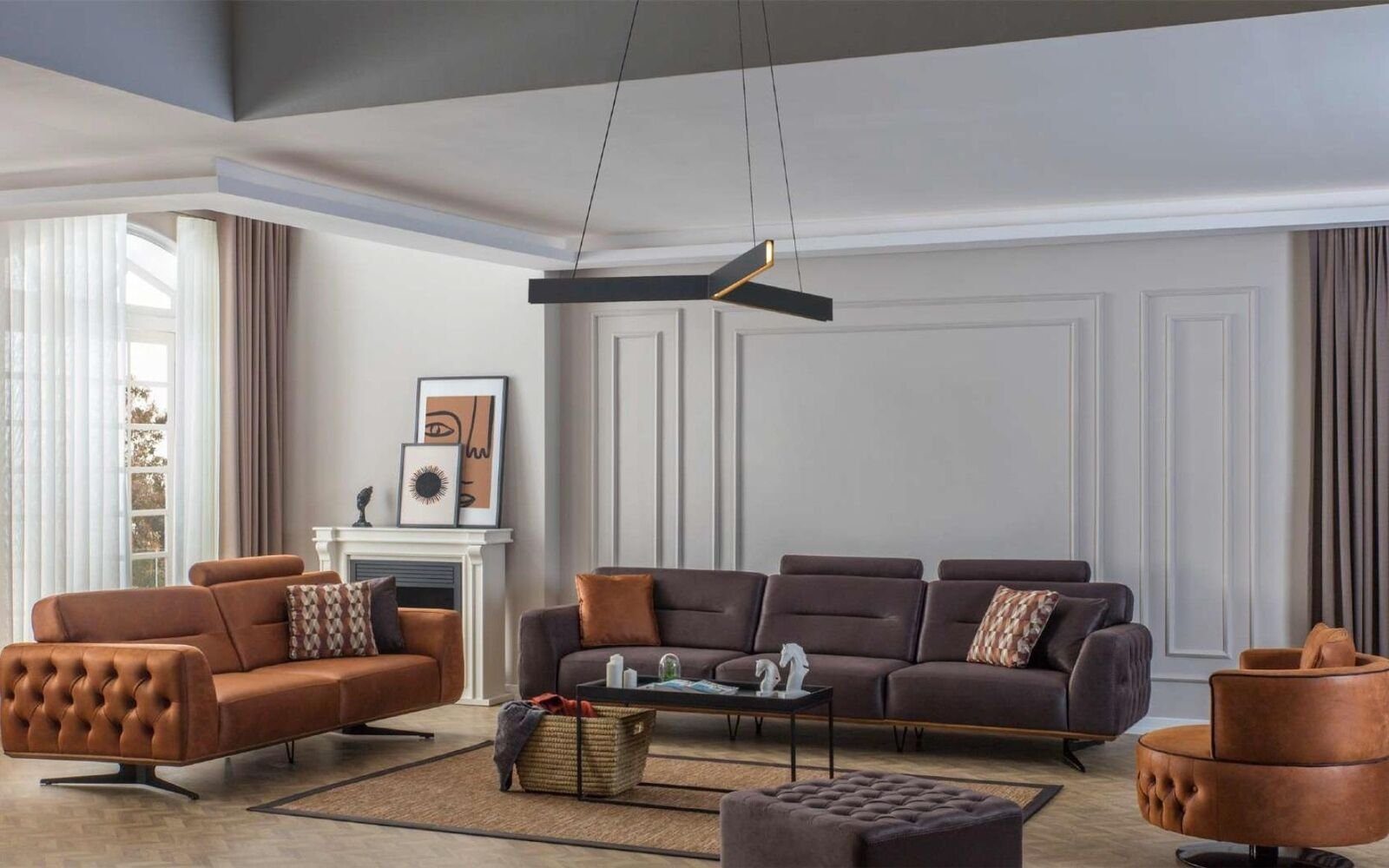 Luxus Sitzer Braun Chesterfield-Sofa Wohnzimmer JVmoebel Kunstleder Sofa Sitz, Sofas Teile 1 Zweisitzer 3