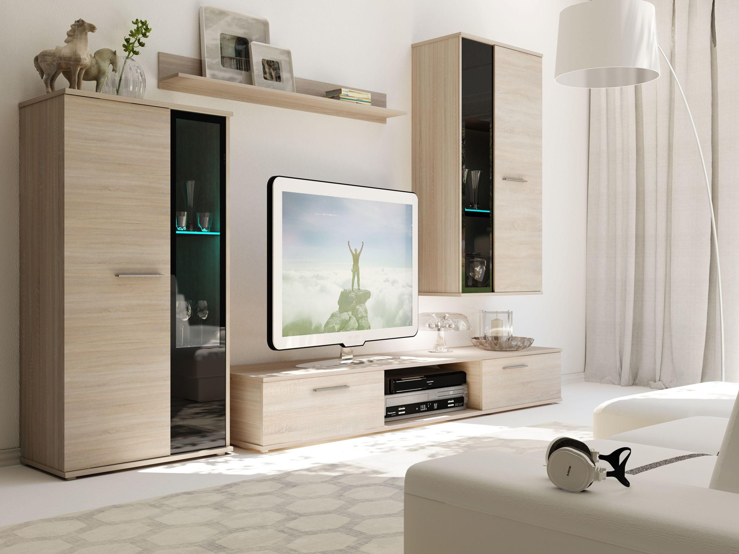 Wohnwand Salsa Schrankwand Anbauwand Wohnzimmer Sonoma Eiche matt