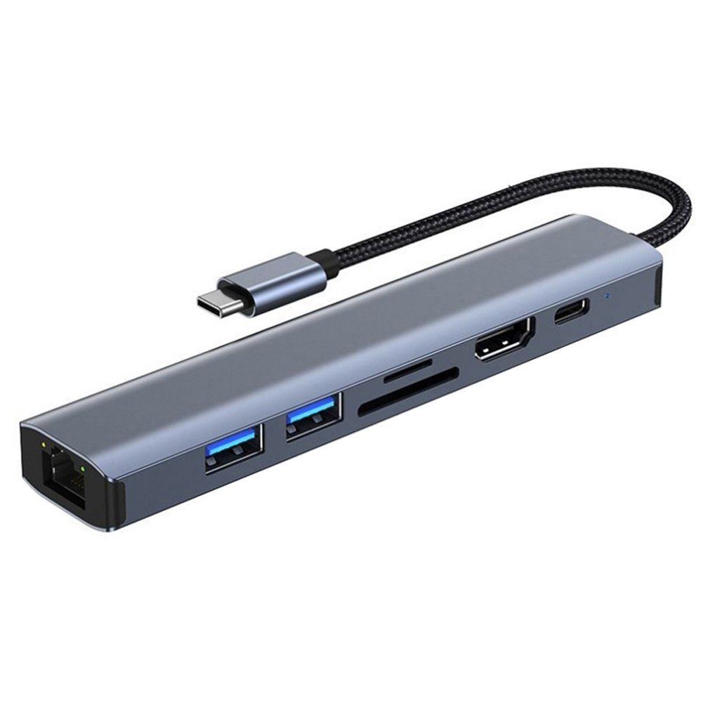 Bolwins Q18C 7in1 Adapter USB-C zu Hub USB 3.0, USB-C PD, HDMI SD microSD RJ45 Computer-Adapter USB-C Stecker zu HDMI Buchse, USB-A Buchse, USB-C Buchse, RJ45 B – Bild 2 von 5
