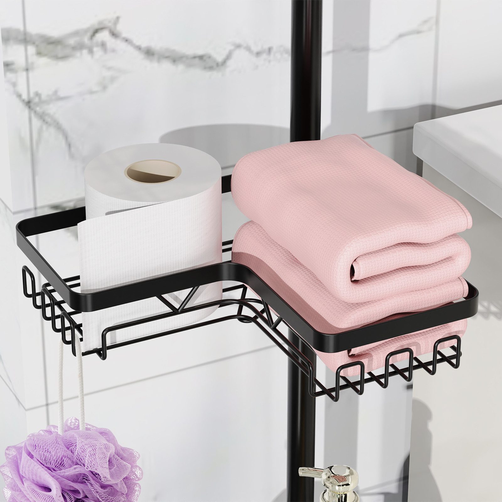 JEOBEST Duschregal Teleskop Duschregal, Duschregal Ecke, Eckregal Badewanne, 304 Edelstahl, Duschablage Ohne Bohren Ecke,Längenverstellbar 65-305cm – Bild 3 von 5