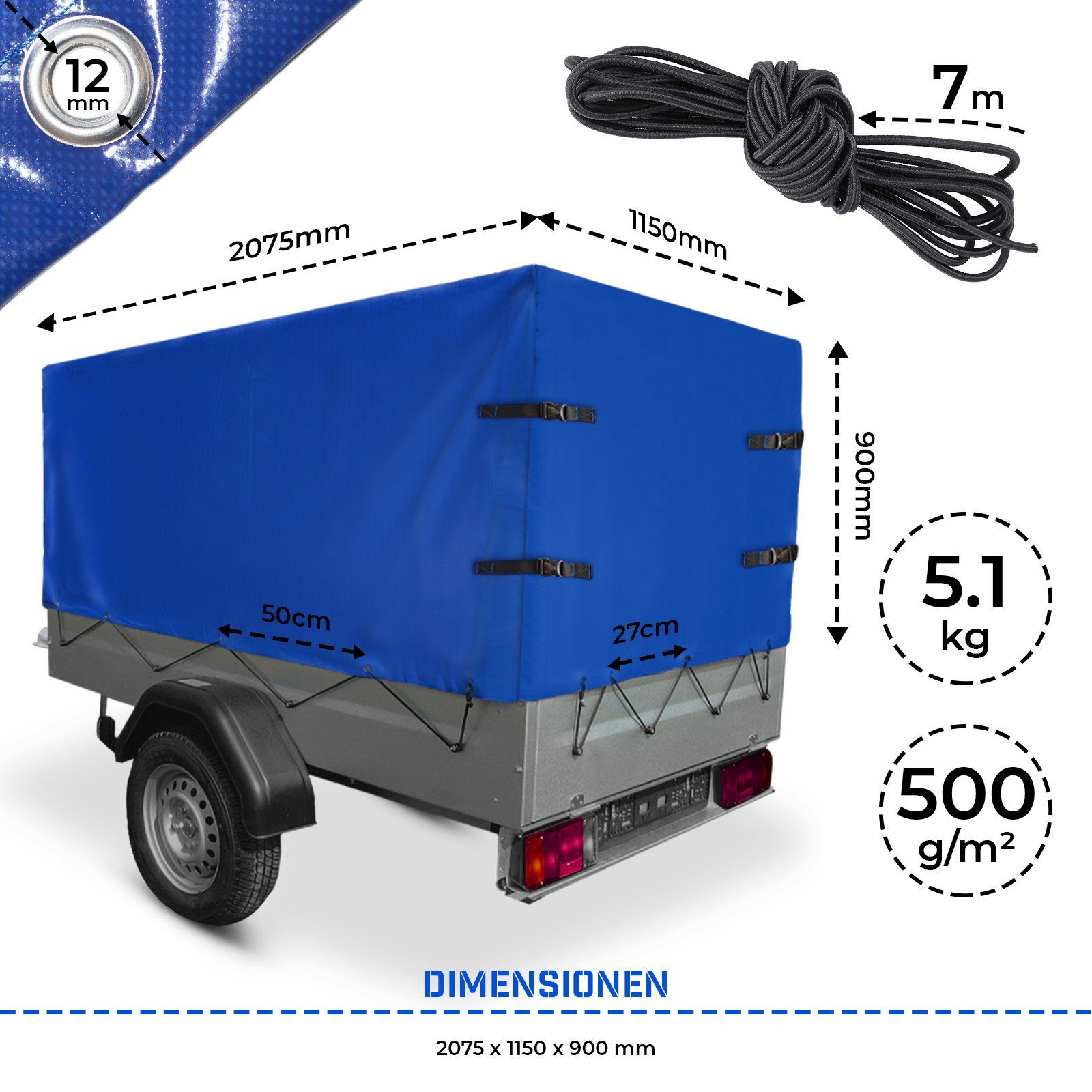 Jago Schutzplane Hochplane F 750 850 PKW Plane für Abdeckplane DBL Anhänger Stema 750