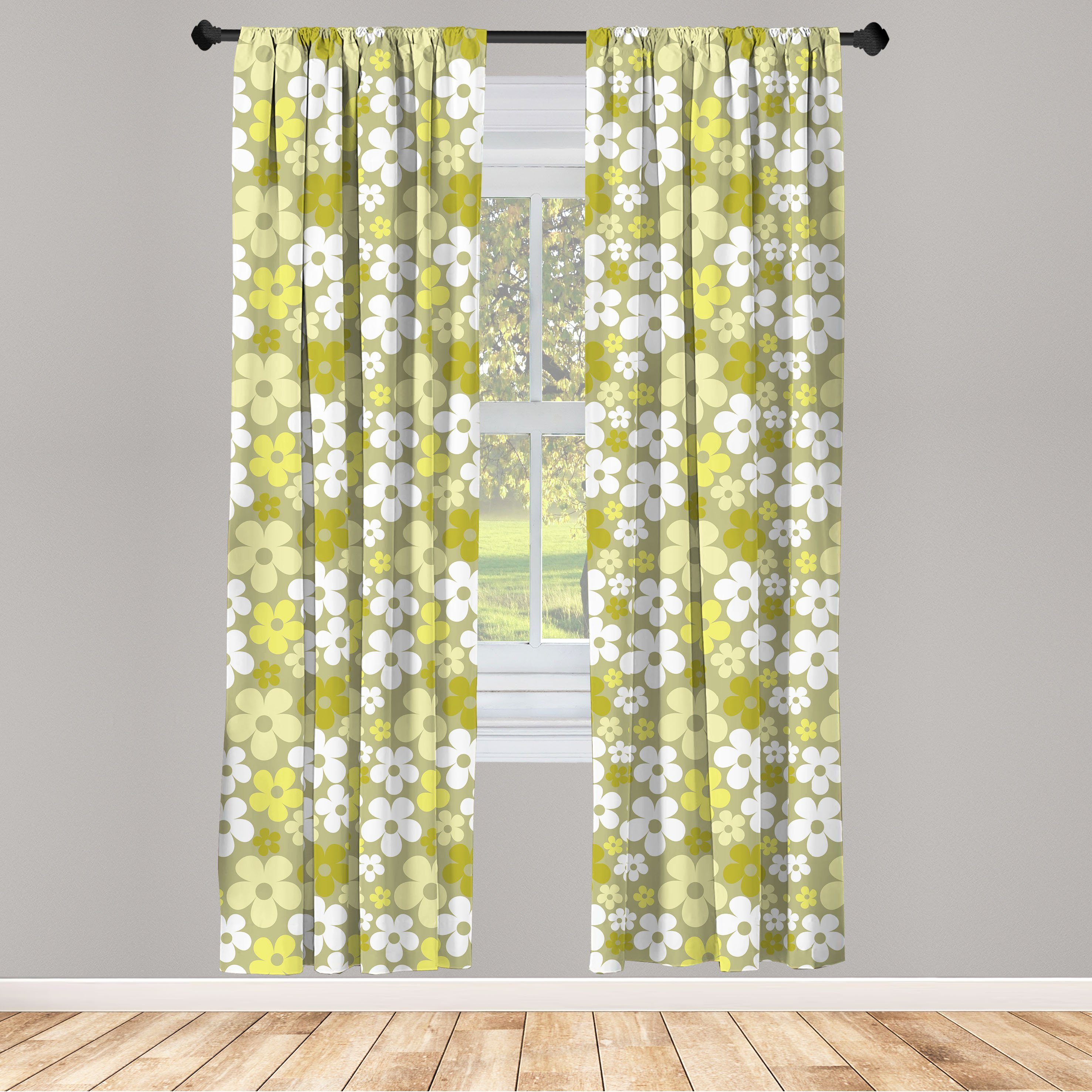 Gardine Vorhang für Wohnzimmer Schlafzimmer Dekor, Abakuhaus, Microfaser, grau Gelb Grund Abstrakte Blumen