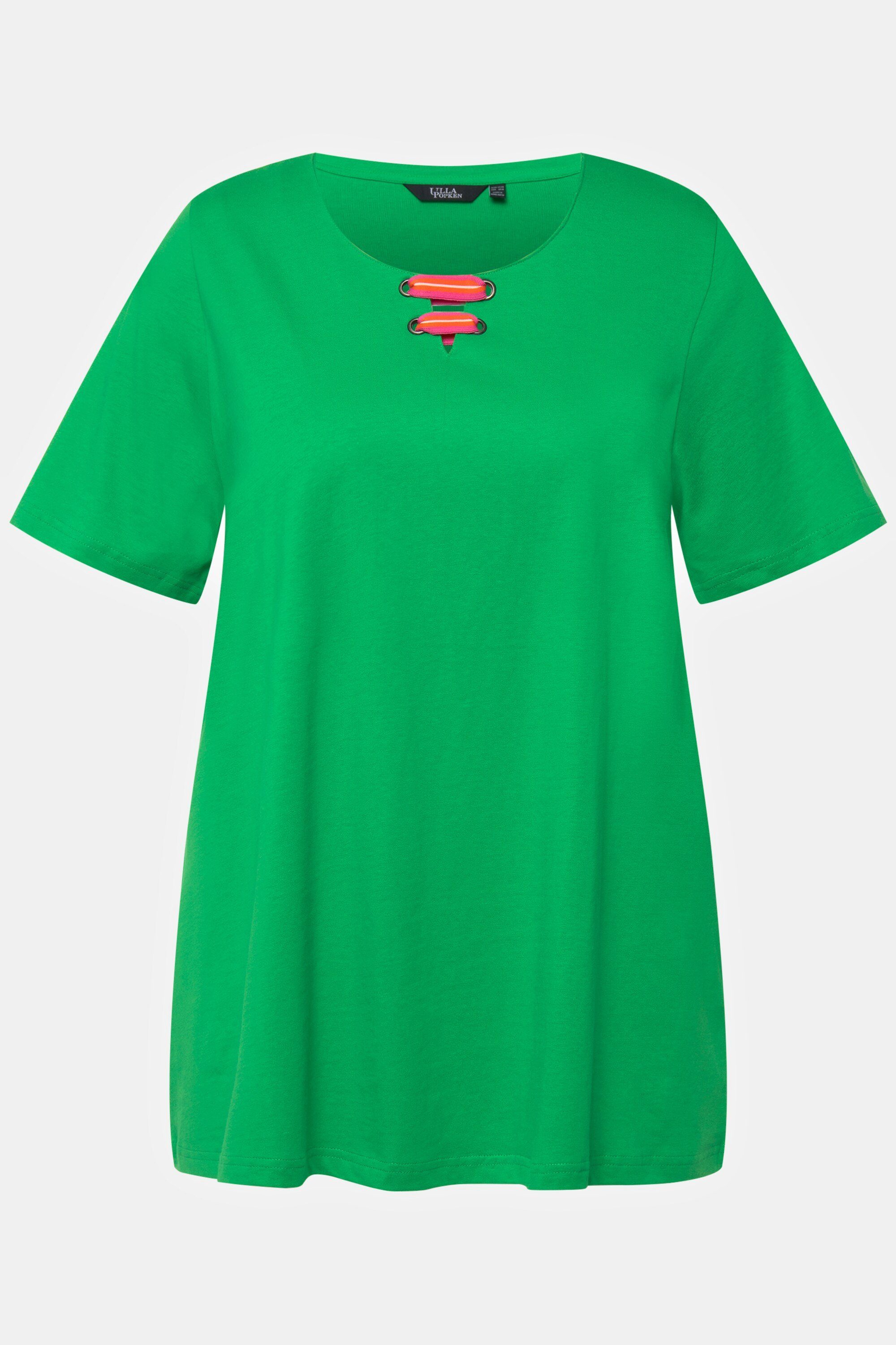 Popken Ulla A-Linie T-Shirt Rundhalsshirt Flügel-Halbarm grasgrün Tunika-Ausschnitt