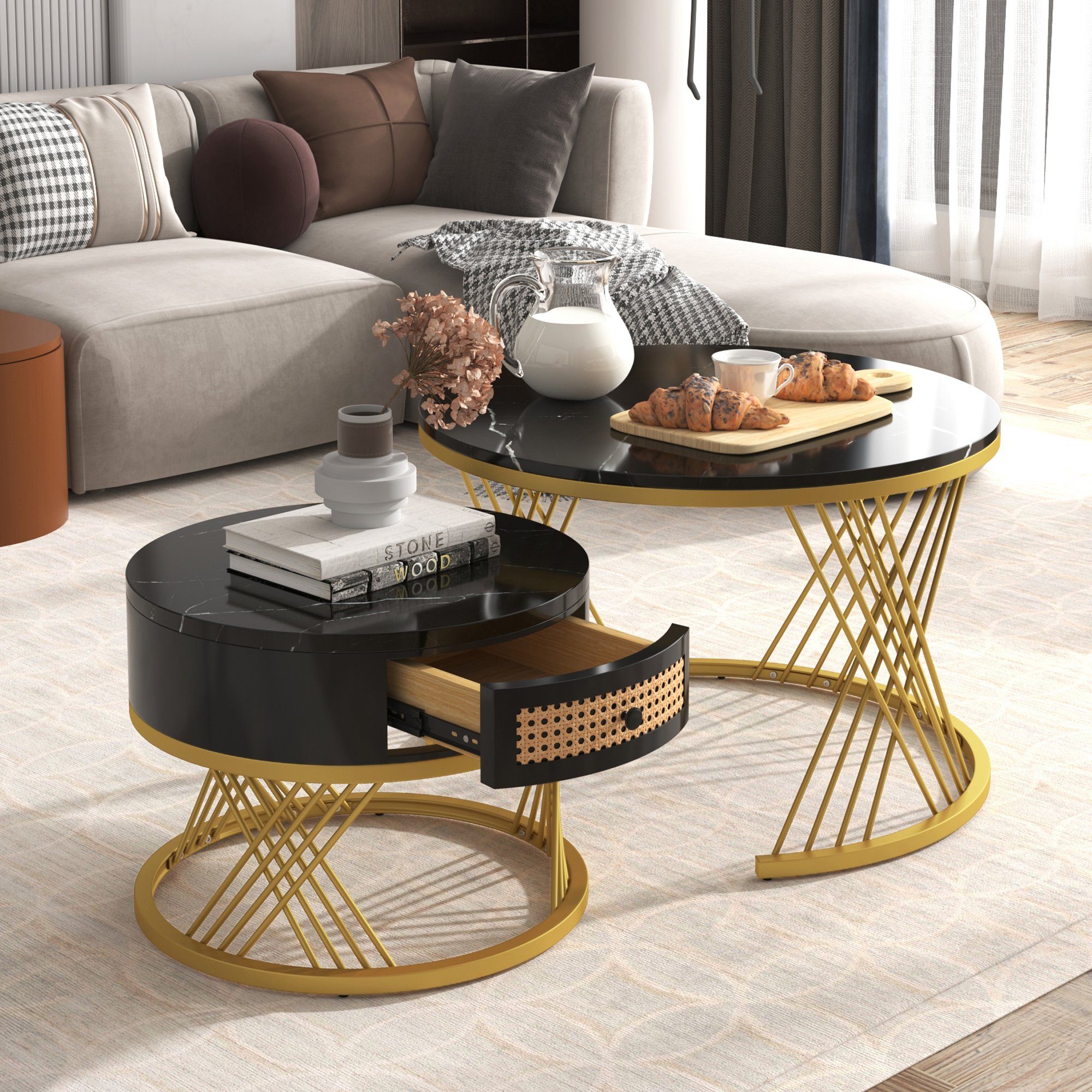 REDOM Couchtisch Satz Marmor Furnier Sofa günstig online kaufen
