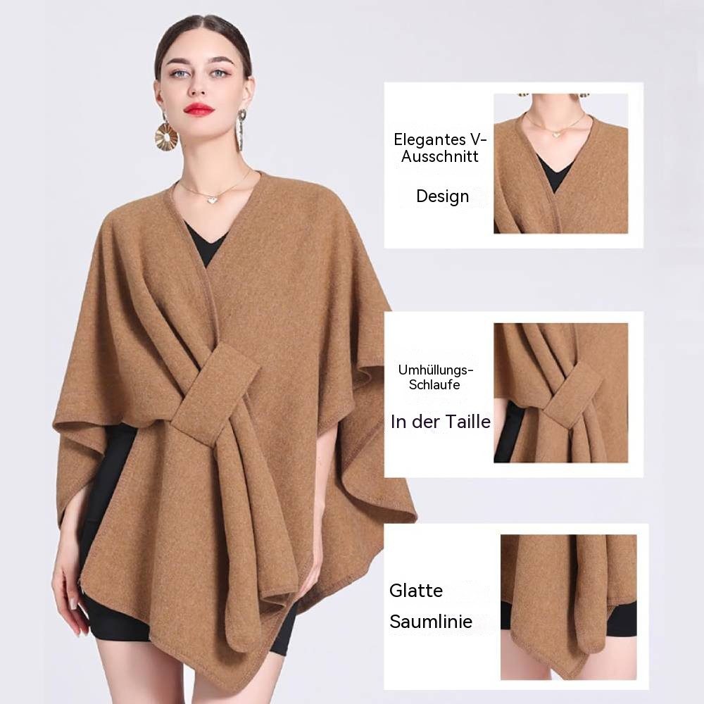 Blusmart Strickponcho Damen Strick Poncho Cape (V-Ausschnitt, Einheitsgröße, Warm Umhang Überwurf) Für Herbst Winter Frühling, Unifarben – Bild 5 von 5